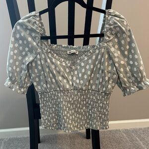 Abercrombie & Fitch Mint Polka Dot Smocked Blouse